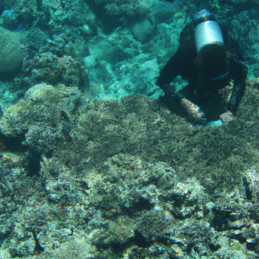 Person studying coral reef damage