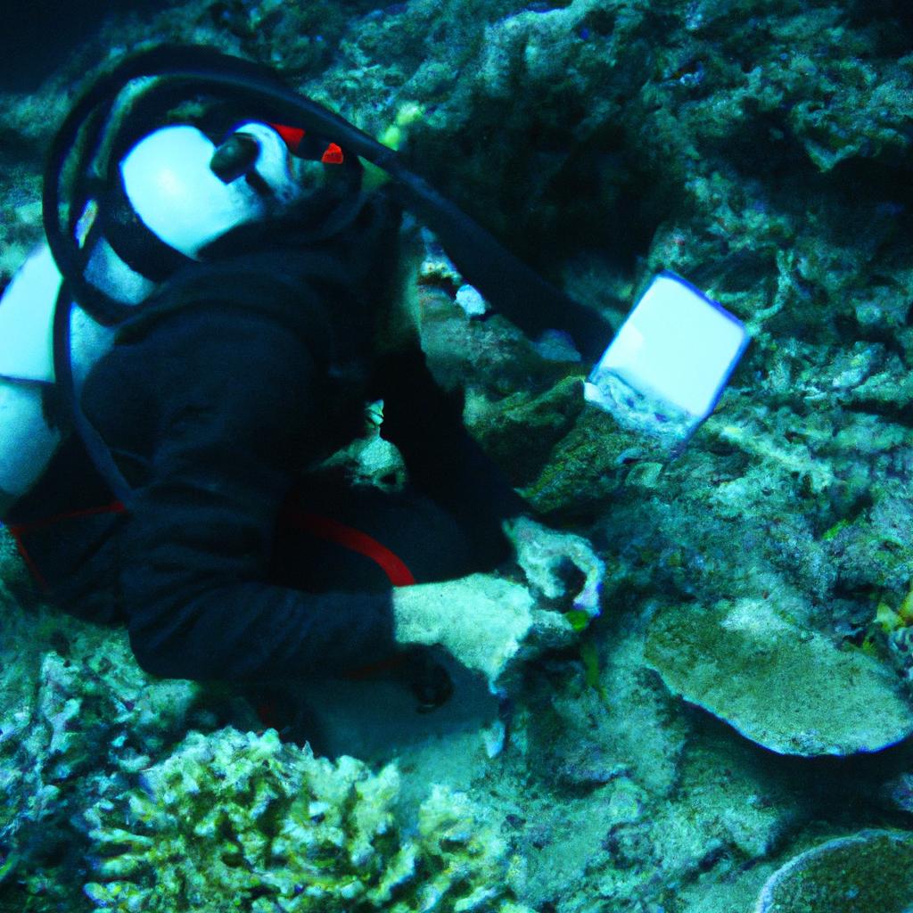 Scientist studying coral reef damage